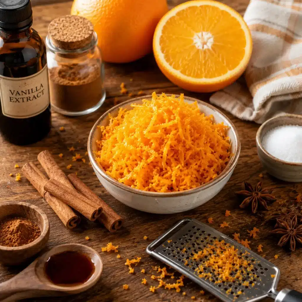 Orange zest and baking spices for citrus recipes