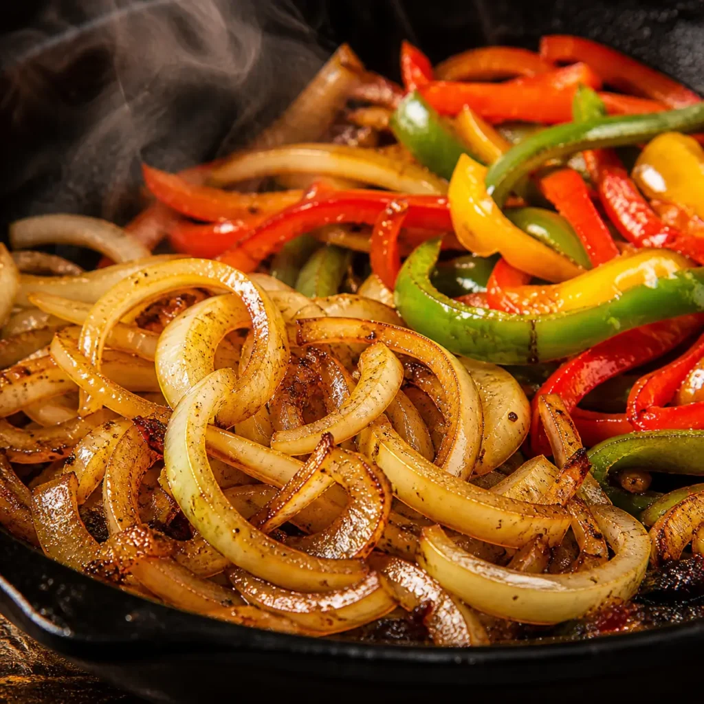 best onion for fajitas Yellow onions caramelizing in a skillet for homemade fajitas